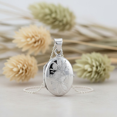 Pendentif Porte Photo Fleur Ovale, Argent 925, 16.50x30mm - Artemis