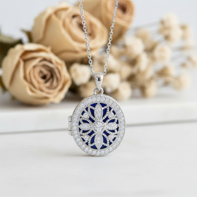 Pendentif Photo Filigrane Oxydes, Argent Rhodié, 32mm - Emanessence