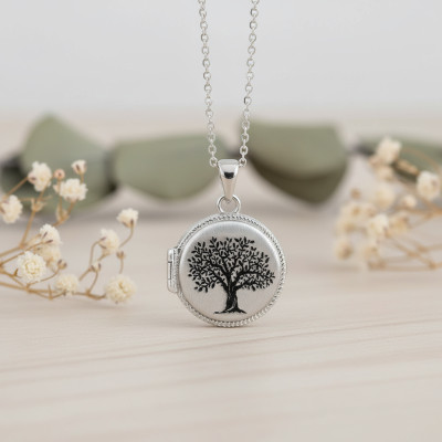 Pendentif Porte Photo Arbre de vie noir, Argent Rhodié 925, 19mm - Artemis