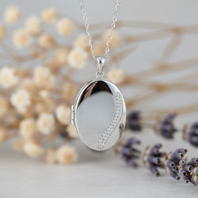 Pendentif Photo Ovale & Oxydes, Argent Rhodié, 35mm - Emanessence