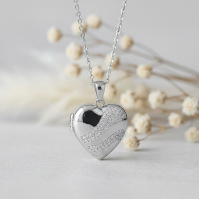 Pendentif Photo Coeur & Oxydes, Argent Rhodié, 25mm - Emanessence