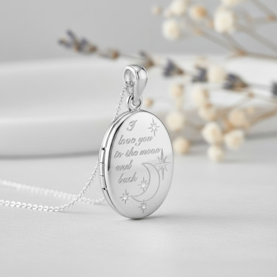Pendentif Photo "Love you to the moon and back", Argent Rhodié, 27mm - Emanessence