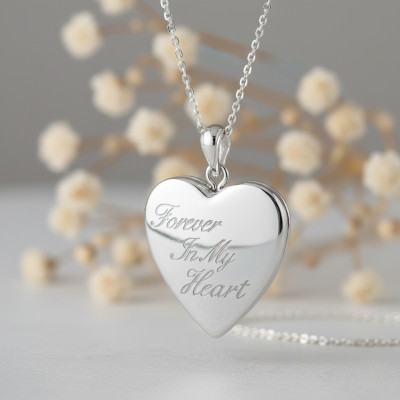 Pendentif Photo Coeur "Forever in my heart", Argent Rhodié, 28mm - Emanessence