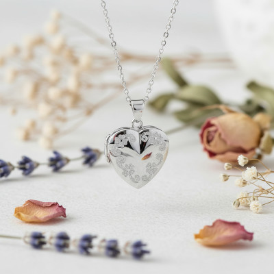 Pendentif Porte Photo Coeur Fleuri, Argent 925, 30x21mm - Artemis