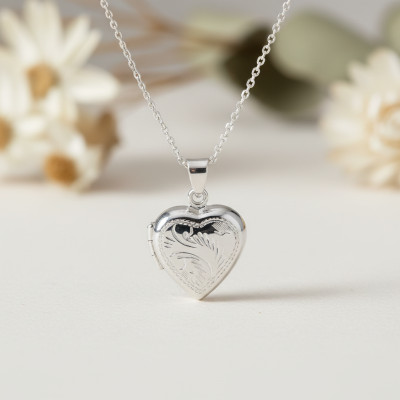 Pendentif Photo Coeur Décoré, Argent 925, 17x16.80mm - Emanessence