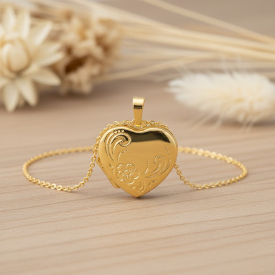 Pendentif photo Coeur Fleuri, Or Jaune 375, 17x18mm - Vandona