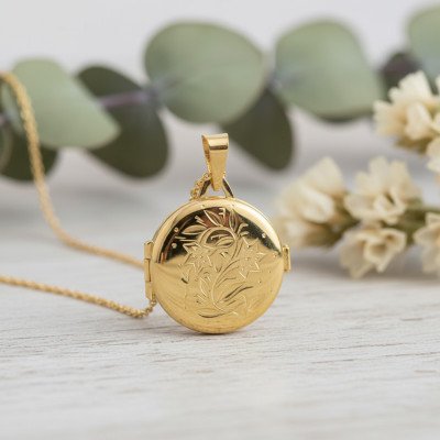 Pendentif Photo Fleurs, Or jaune 750, 23mm - Emanessence