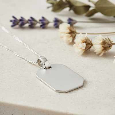 Pendentif Plaque Octogonale Sablée, Argent 925 - Emanessence