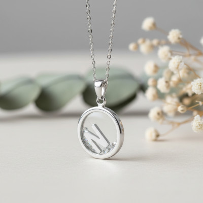 Pendentif Lettre N, Cristaux & Argent - Emanessence
