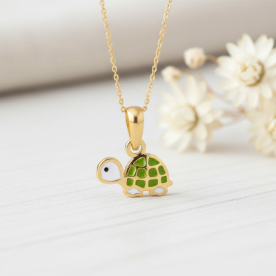 Pendentif Tortue, Email & Or Jaune - Bambins