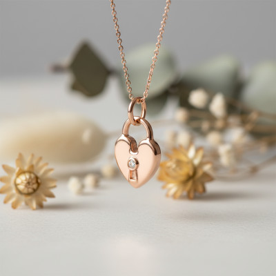 Pendentif Coeur Cadenassé, Or Rose 375 & Diamant 0,02 ct - Aurora