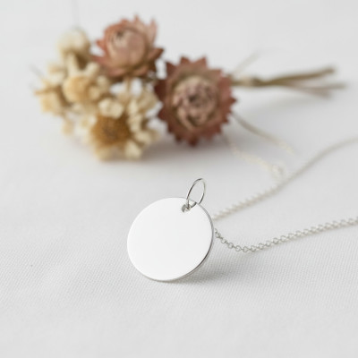 Pendentif à graver rond, Or blanc - Emanessence