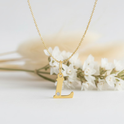 Pendentif lettre L, Or jaune 750 et diamant - Emanessence