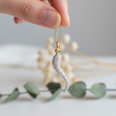 Pendentif Corne d'Abondance, Or jaune 750 & Zircons - Lumiosa