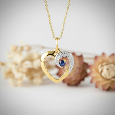 Pendentif coeur arabesque saphir, Or jaune - Emanessence
