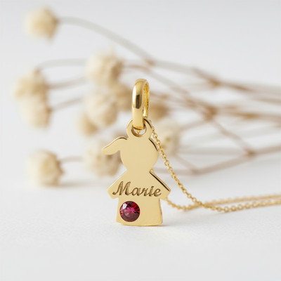 Pendentif Or jaune 375, Fille Pierre de Naissance Swarovski - Bambins