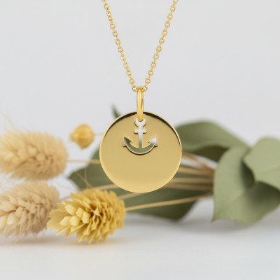 Pendentif Jeton motif ancre, Or jaune - Emanessence