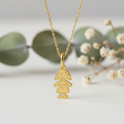 Pendentif Petite Fille Cœur, Or Jaune 750 - Lucas Lucor