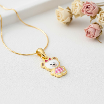 Pendentif Ourson, Or jaune 750 et émail coloré - Bambins