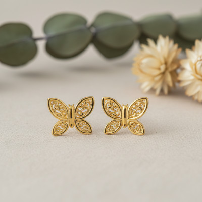 Boucles d'oreilles papillon ajouré, Or jaune - Bambins