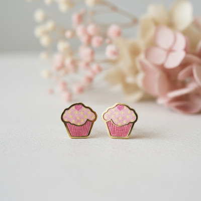 Boucles d'oreilles Cupcake, Email & Or Jaune - Bambins