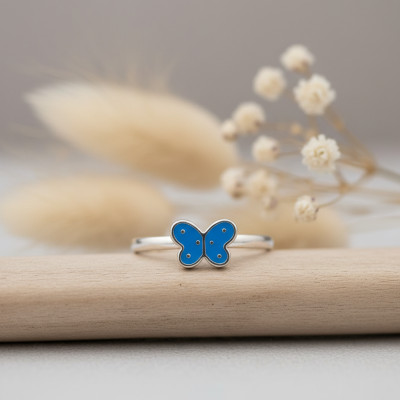 Bague Enfant Papillon, Argent 925 & Laque, Ajustable - Bambins