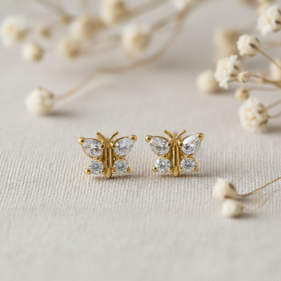 Boucles d'Oreilles Papillons, Oxydes et Or Jaune - Bambins
