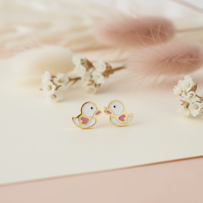 Boucles d'oreilles Canard, Or jaune et émail - Bambins