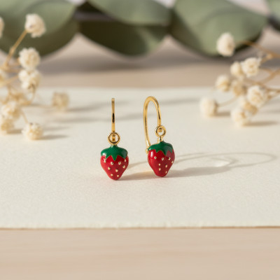 Boucles d'Oreilles Fraises, Or Jaune 375 - Bambins