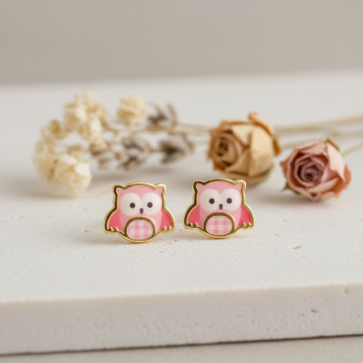 Boucles d'Oreilles Hibou, Or jaune - Bambins