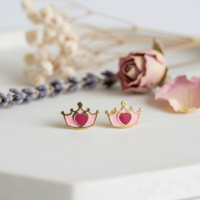 Boucles d'oreilles couronne, Email & Or jaune - Bambins