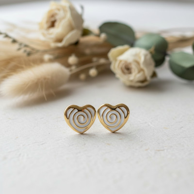 Boucles d'oreilles Cœur, Or jaune et émail - Bambins