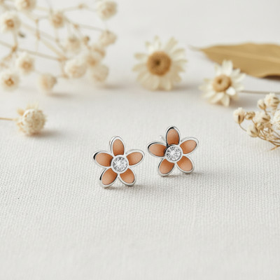 Boucles d'oreilles Fleur, Or rose & blanc 750 - Bambins
