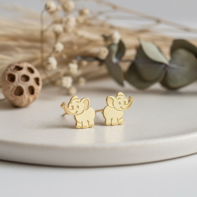 Boucles d'Oreilles Eléphant, Or Jaune 375 - Bambins
