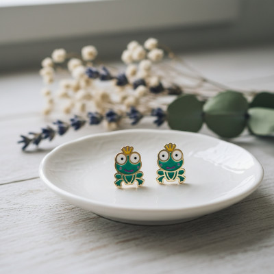 Boucles d'oreilles Grenouille, Email & Or jaune - Bambins
