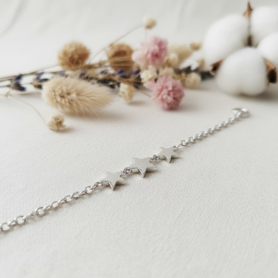 Bracelet Trois Etoiles, Argent Rhodié 925, 17 à 20cm - Emanessence