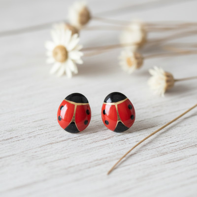 Boucles d'oreilles Coccinelles Rouges, Plaqué Or Jaune - Bambins