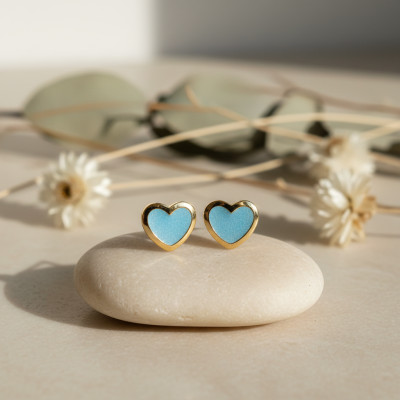 Boucles d'Oreilles Cœurs Bleus, Or Jaune 375 - Bambins