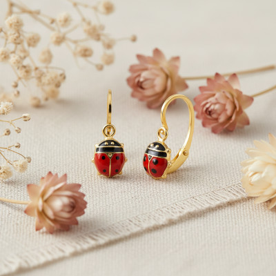 Boucles d'oreilles Coccinelle, Or Jaune 375 - Bambins