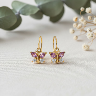 Boucles d'Oreilles Papillon, Pierres & Or Jaune 375 - Bambins