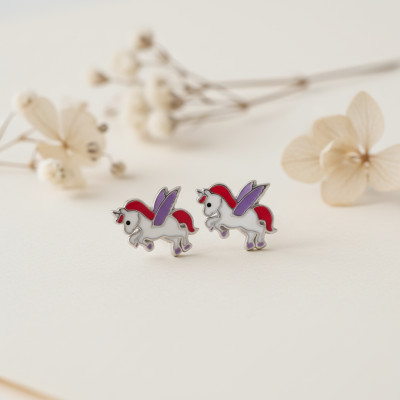 Boucles d'oreilles Licorne, Argent 925 & Laque - Bambins