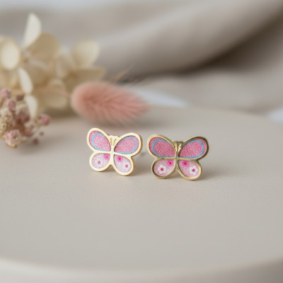 Boucles d'oreilles Papillon, Or jaune et émail - Bambins