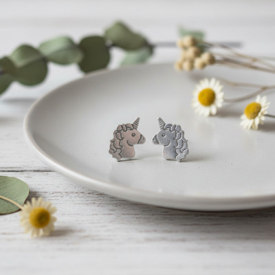 Boucles d'Oreilles Licorne, Or Blanc 375 - Bambins