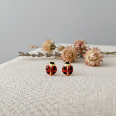 Boucles d'oreilles petite Coccinelle, Or jaune - Emanessence