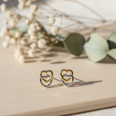 Boucles d'oreilles Coeurs liés, 2 Ors - Emanessence