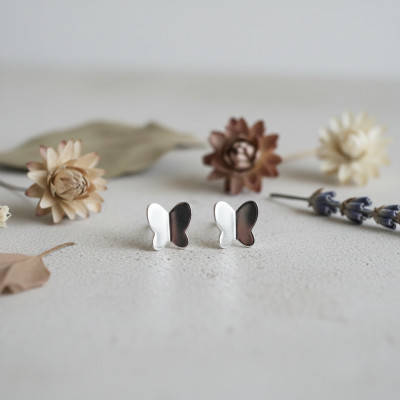 Puces d'oreilles Papillon, Or blanc - Bambins