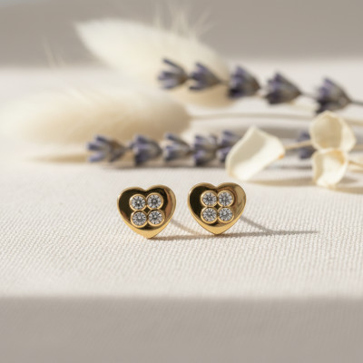 Boucles d'oreilles Cœur, Zircon & Or Jaune - Bambins