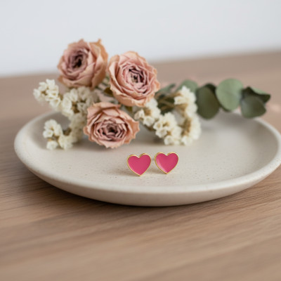 Boucles d'oreilles Coeur Rose, Or Jaune 375 - Bambins