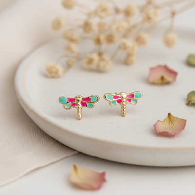 Boucles d'oreilles Libellule, Or jaune - Emanessence