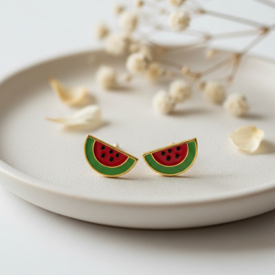 Boucles d'oreilles Pastèques, Or Jaune 375 & Laque - Bambins